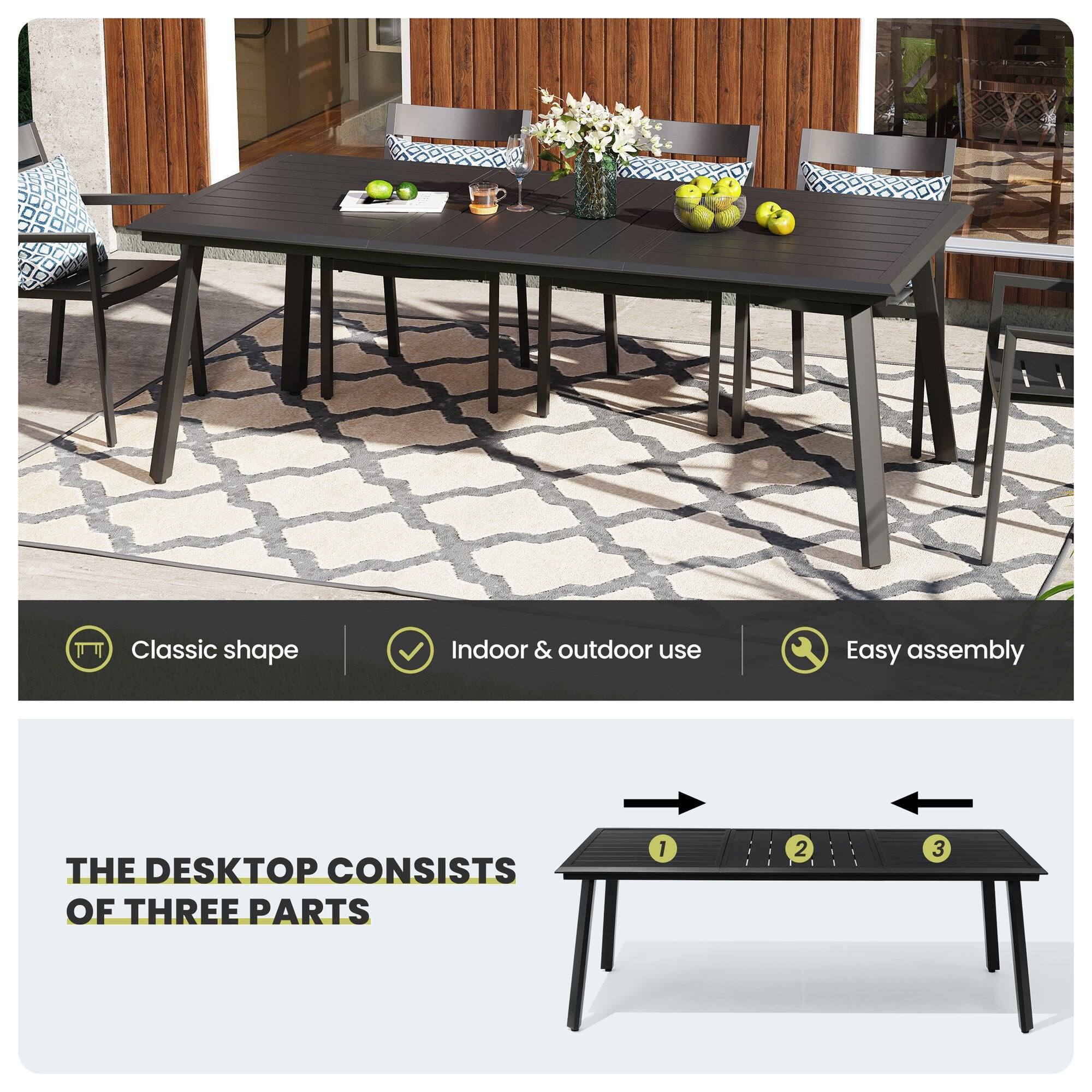 Classic shape  
Indoor & outdoor use  
Easy assembly  

THE DESKTOP CONSISTS OF THREE PARTS  
1 2 3