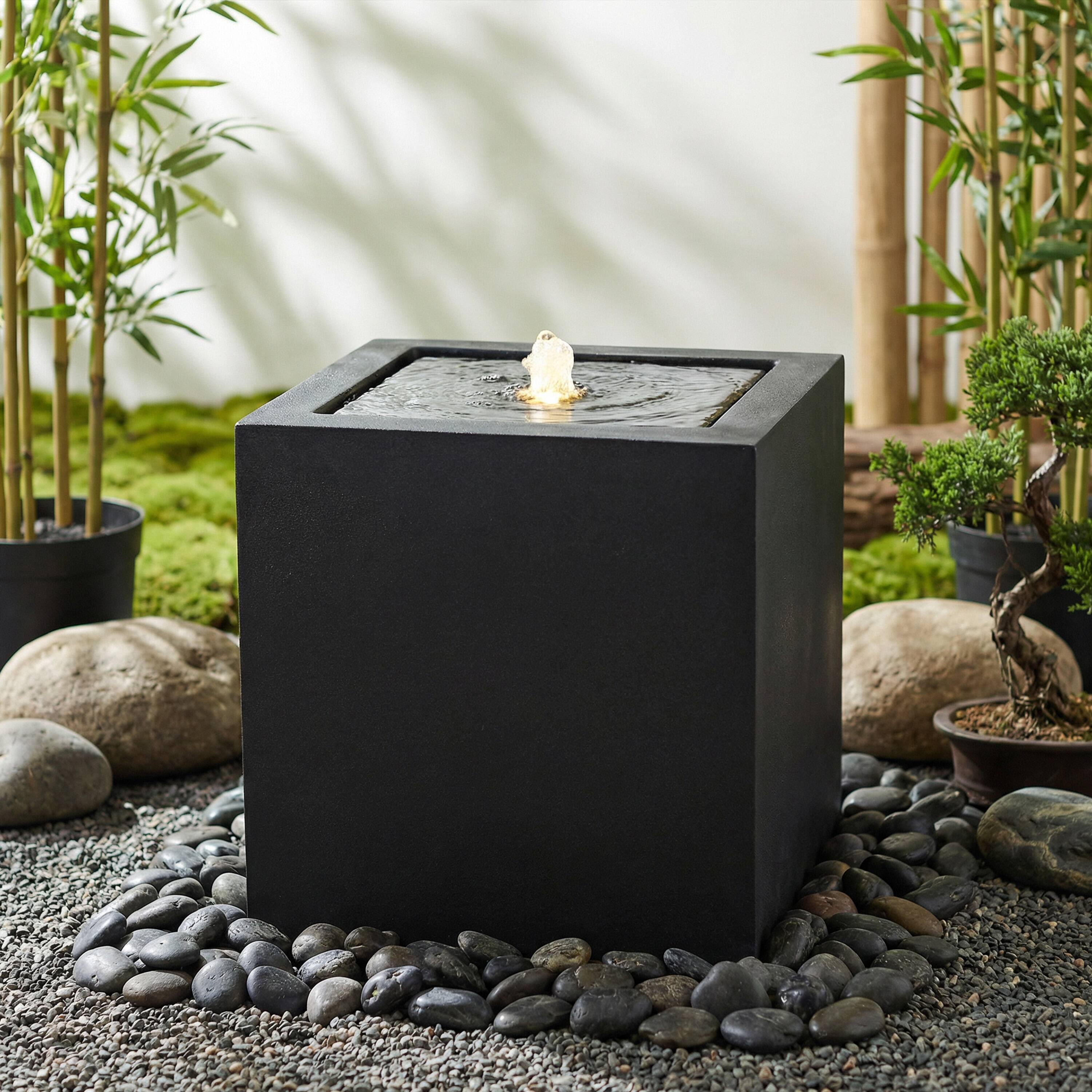 Alt View 7. Sunnydaze - Square Polystone Outdoor Bubble Fountain with LED Light - Black.