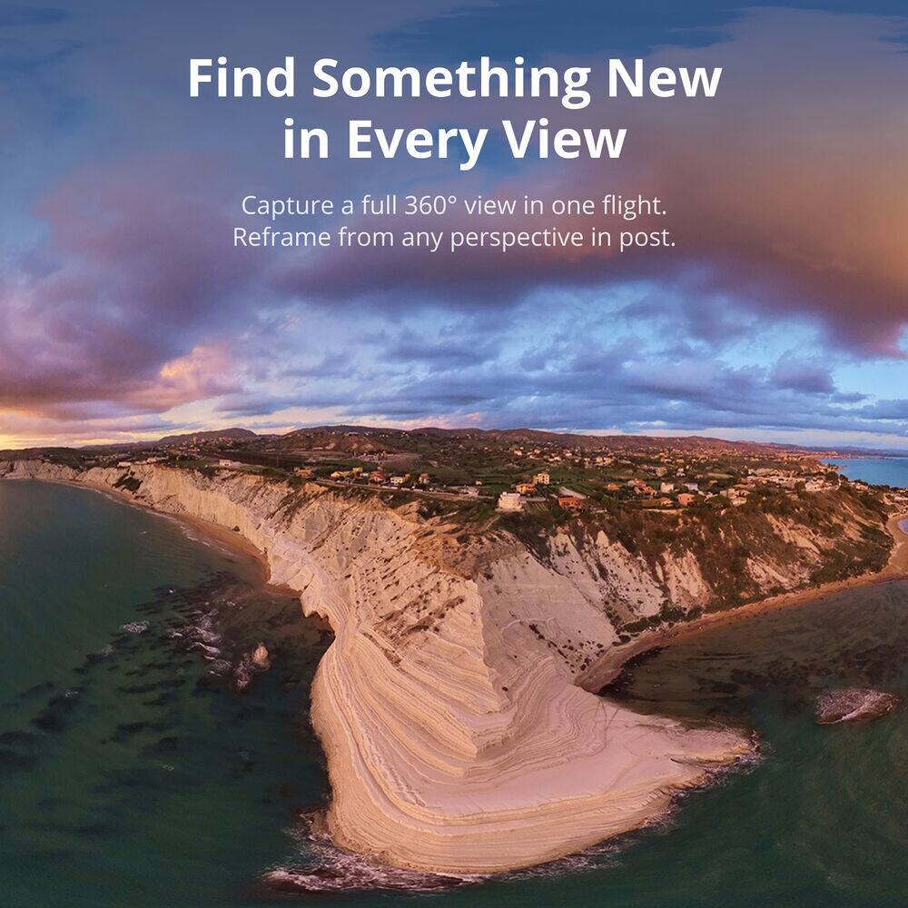 Find Something New in Every View  
Capture a full 360° view in one flight.  
Reframe from any perspective in post.