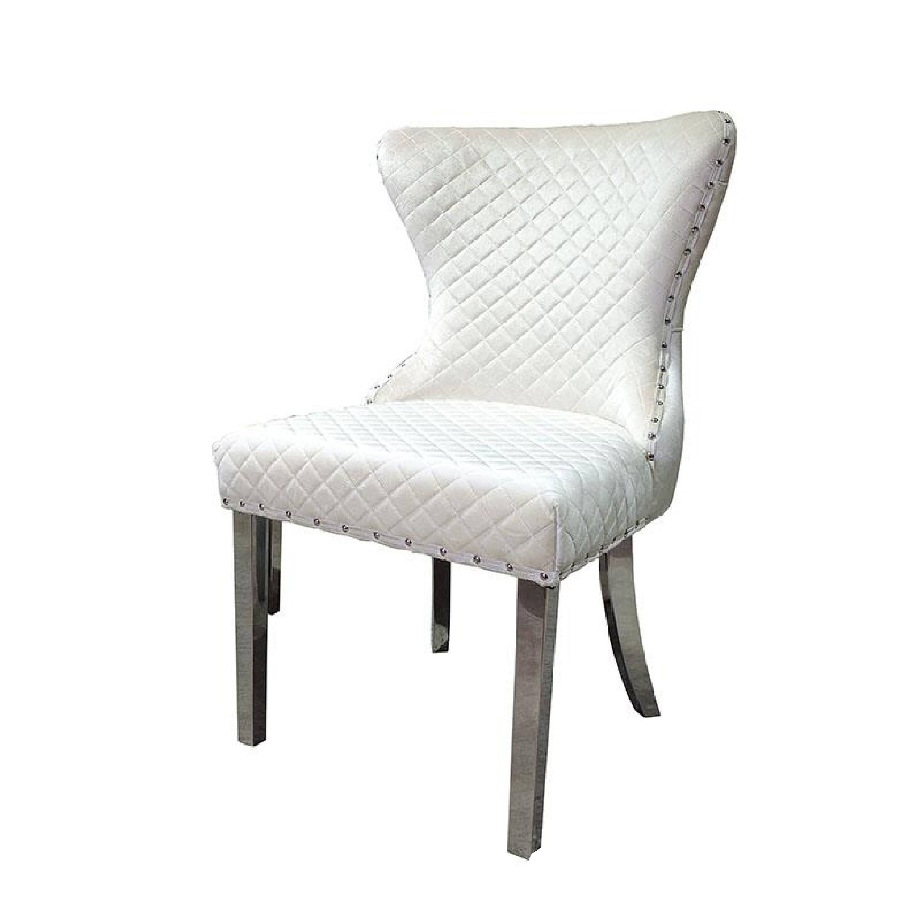 Alt View 1. Manhattan Lane - Anova Side Dining Chair Set of 2, Rivet Trim, Silver Stainless Steel, White Fabric - White, Silver.