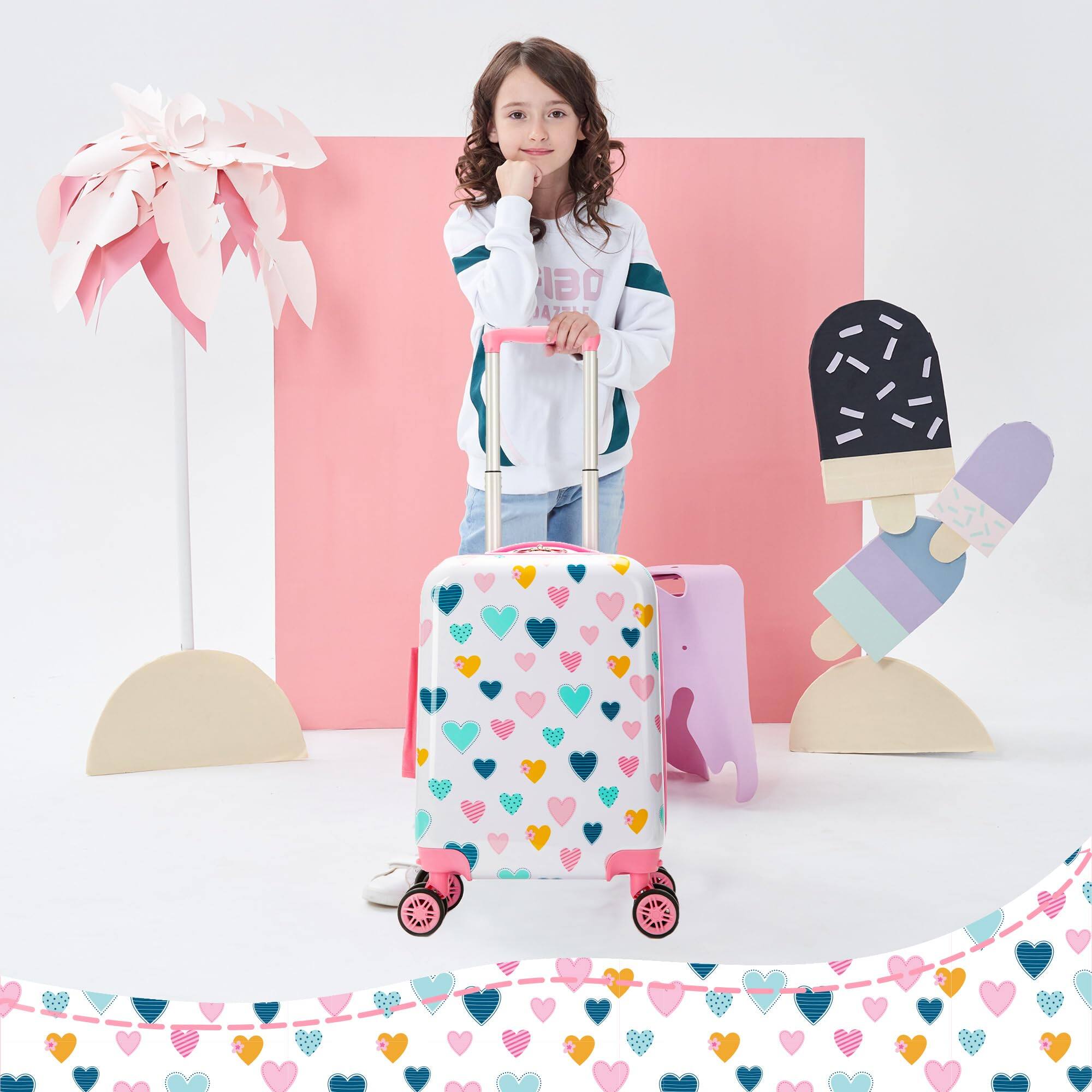 Alt View 5. Dapper Styles - Kid's Luggage Set 5 Piece Suitcase 16" Hardside gift packageluggage inch which - 05 White Love.