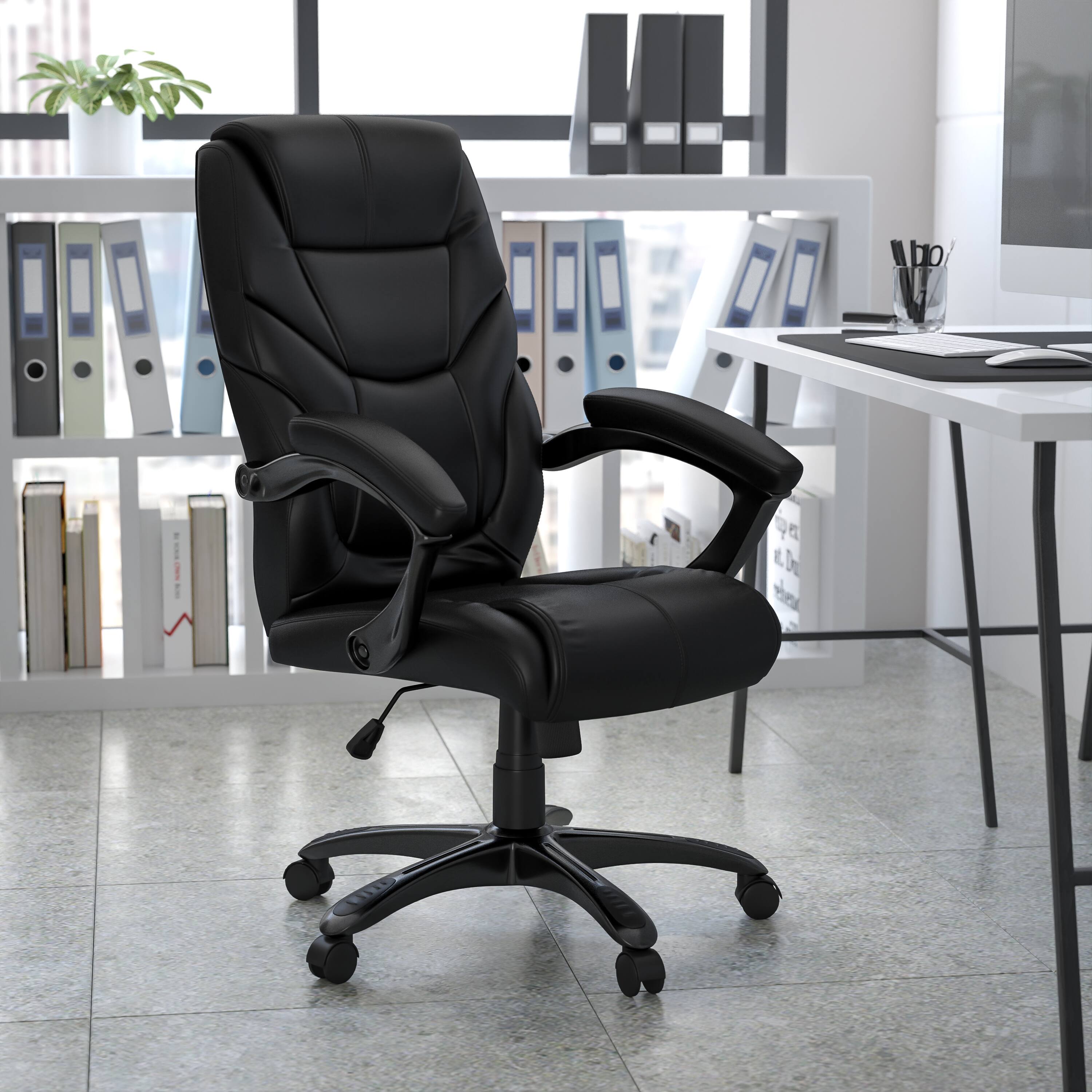 Alt View 1. Emma + Oliver - High Back LeatherSoft Executive Swivel Ergonomic Office Chair with Arms - Black.