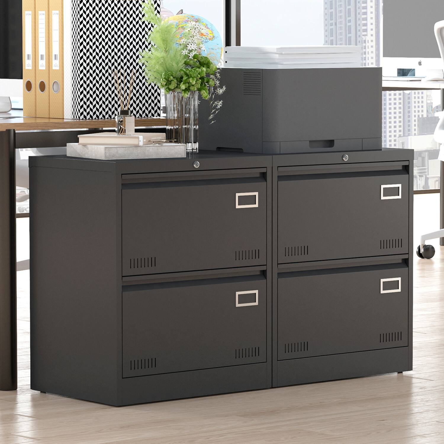 Alt View 1. Ecooso - 2 Drawer Metal File Cabinet with Lock, Vertical Office File Cabinet for Home or Workplace, Assembly Required - Black.