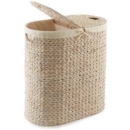 Casafield - 2-Section Oval Laundry Hamper Basket w Lids and Liner Bags for Clothes - Whitewash