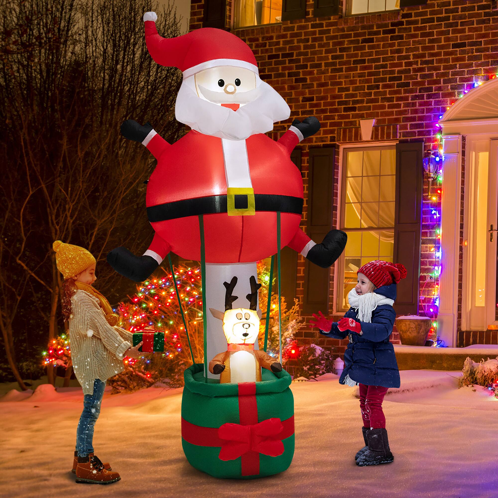 Alt View 4. Costway - 8 FT Inflatable Santa Claus & Reindeer Giant Hot Air Balloon with LED Lights - Multicolor.