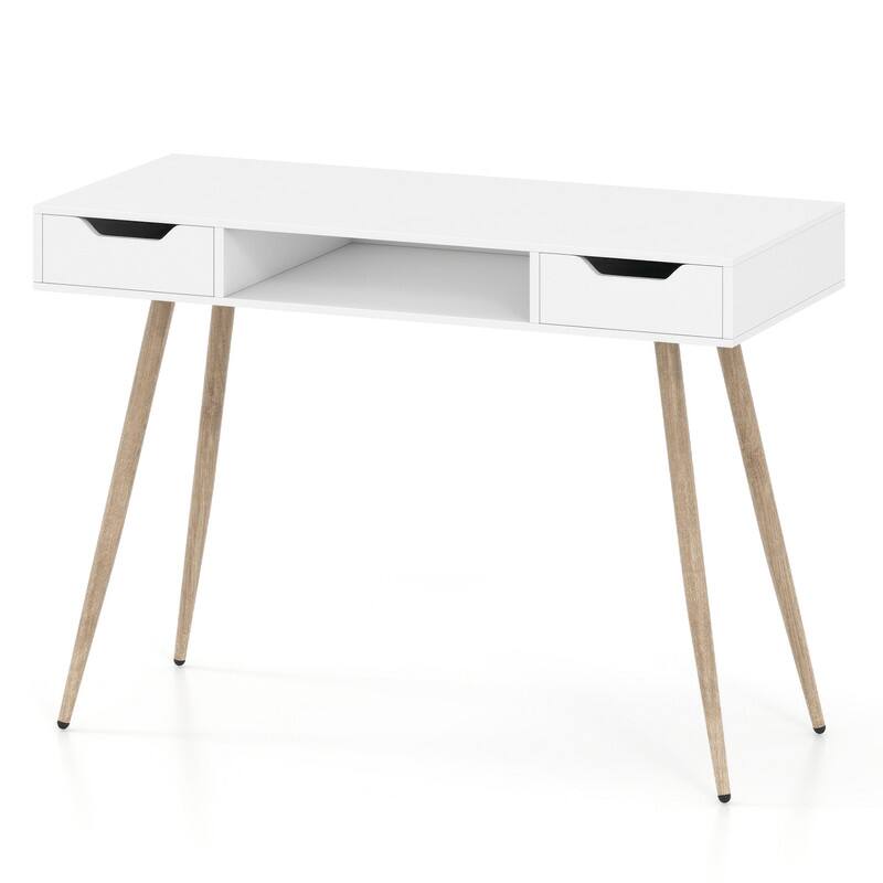 Alt View 4. WELLFOR - 42.5 " Small Computer Desk with Drawers, Modern PC Laptop Table Computer Study Writing Workstation for Small Spaces - White.