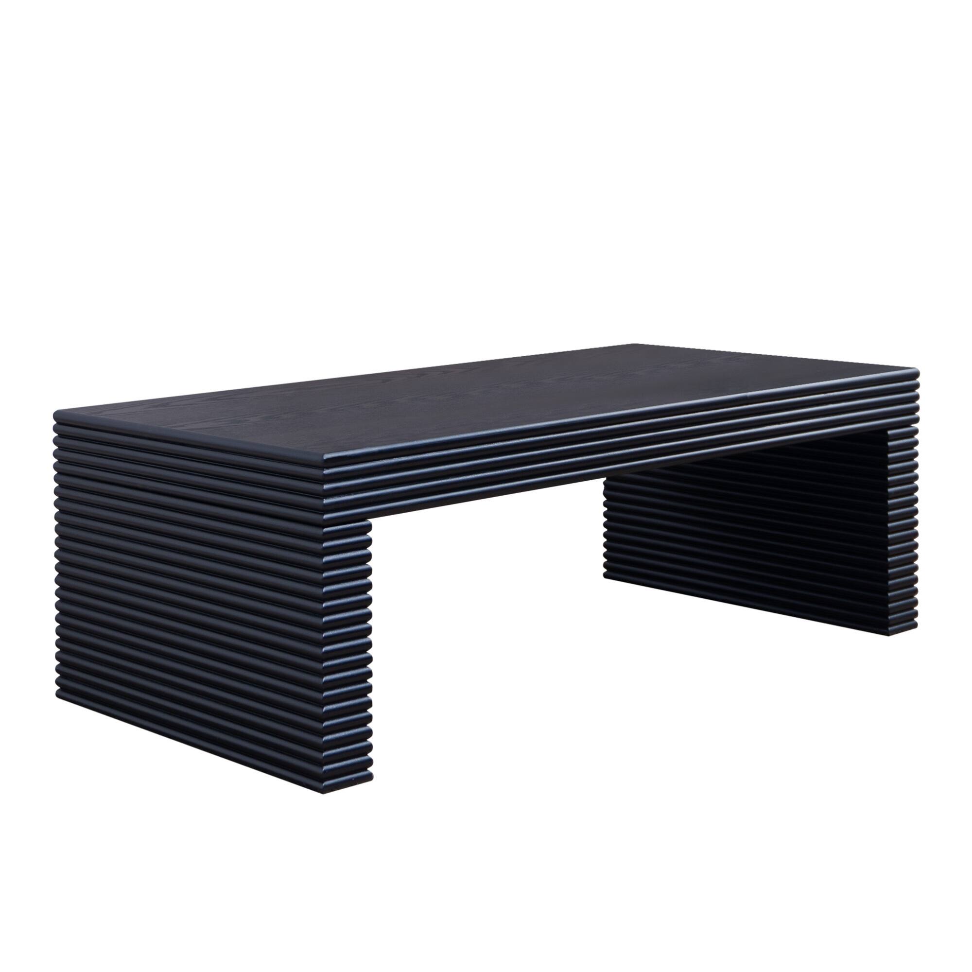 Back. GOODSILO - Modern Rectangular Coffee Table with Ribbed Texture for Contemporary Living Room Decor - Black.