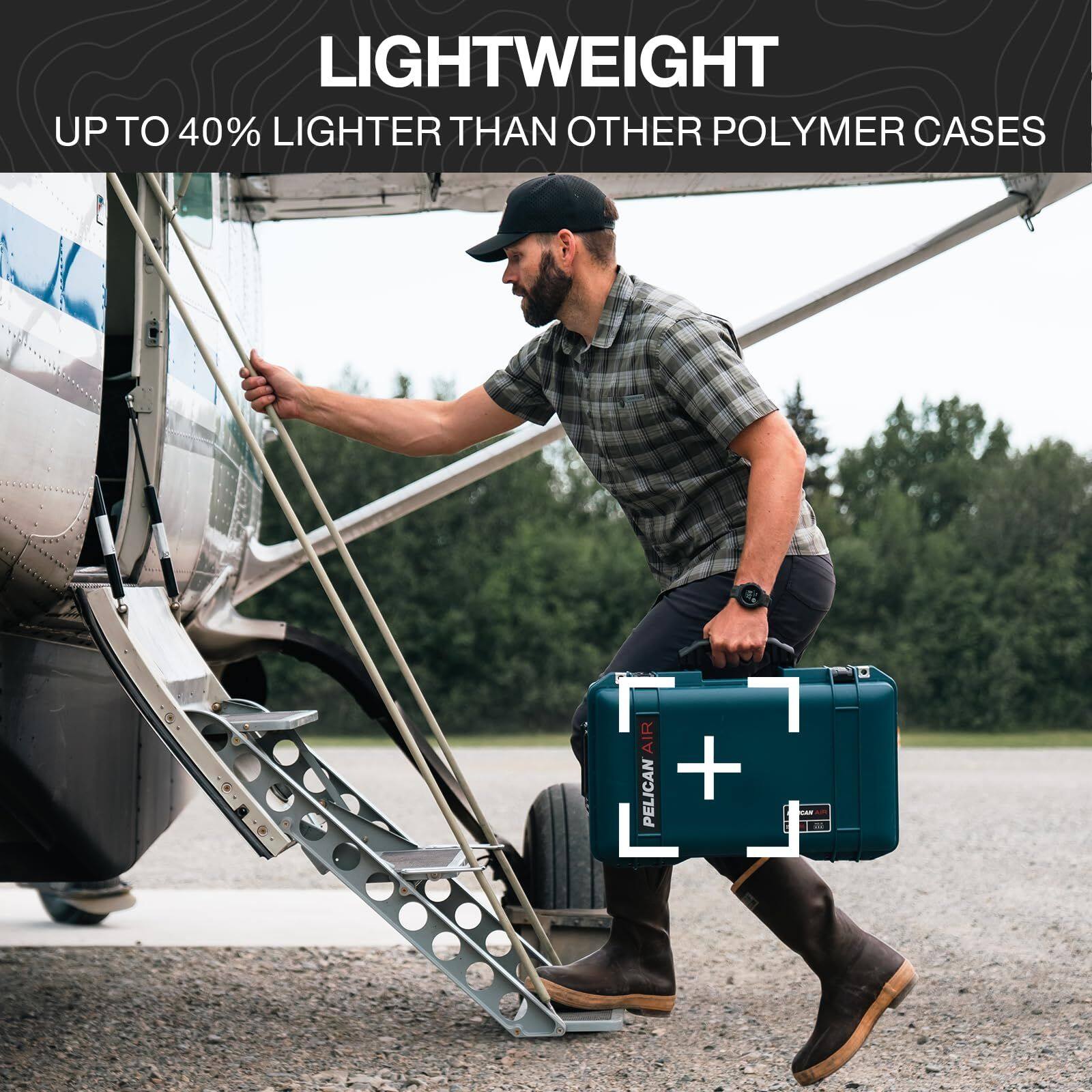 LIGHTWEIGHT  
UP TO 40% LIGHTER THAN OTHER POLYMER CASES  
AIR PELICAN +