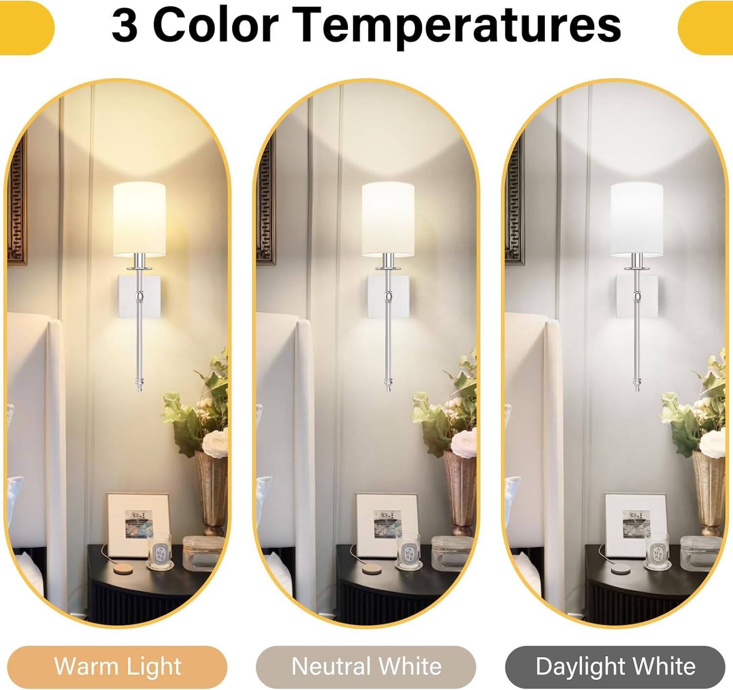 3 Color Temperatures

Warm Light  
Neutral White  
Daylight White