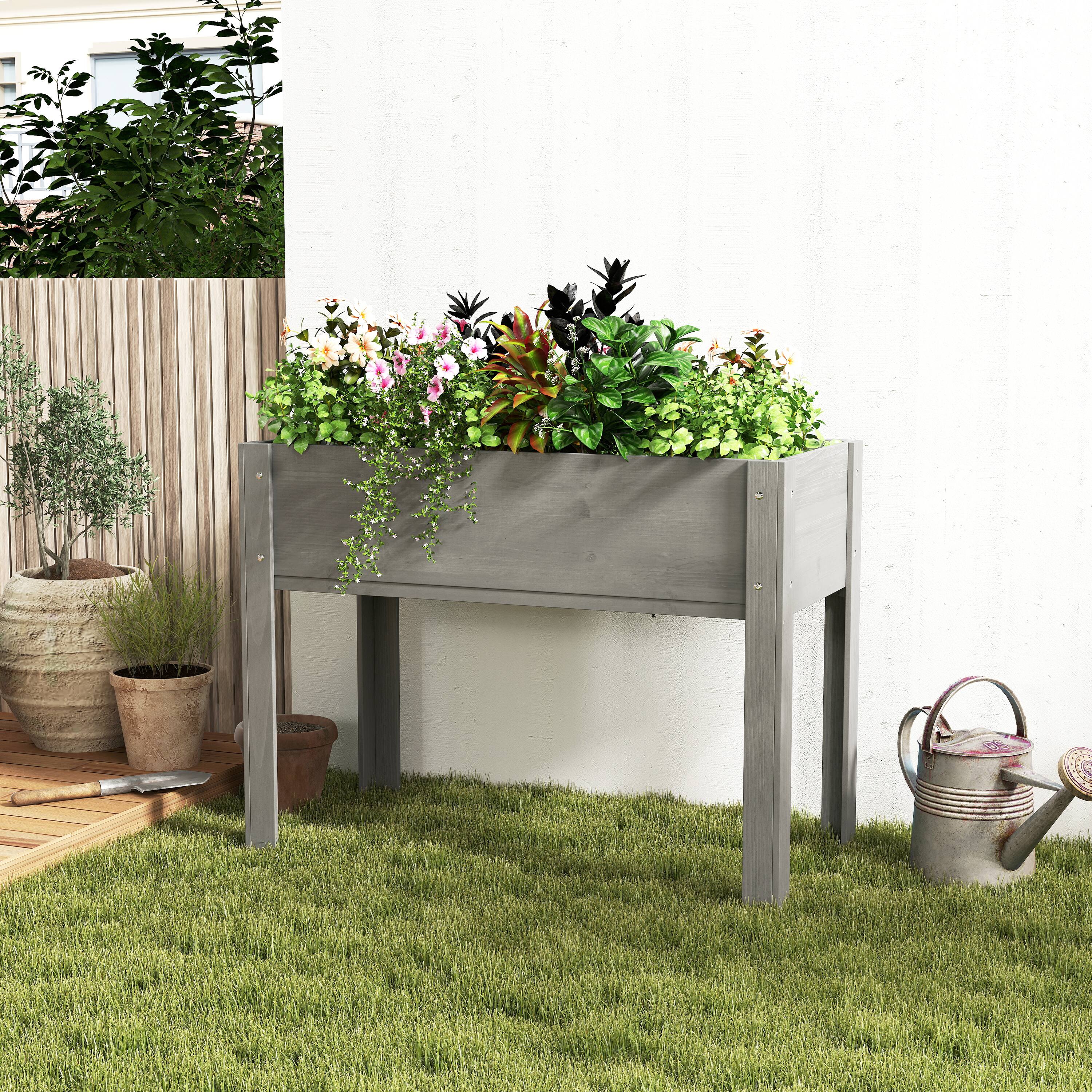 Alt View 2. PAIHOME - Natural Solid Wood Raised Garden Bed with Legs, Elevated Planter Box for Outdoor Plants Fruits Vegetables - 40x20x31 Inch - Grey.