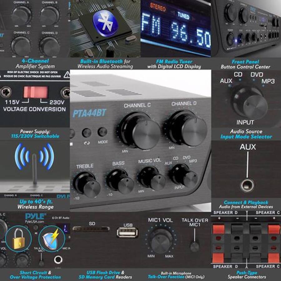 Pyle Bluetooth Home Audio Source Amplifier Black PTA44BT - Best Buy