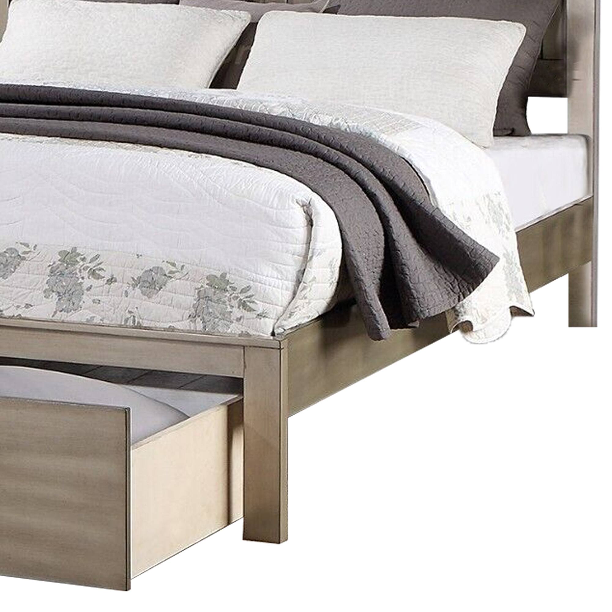 Alt View 3. Manhattan Lane - Kali Platform California King Bed, Panel Design, Storage Drawer - Light Brown.