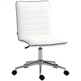 Anysun - Armless Rolling Adjustable Height Mid-Back Thick Ribbed PU Leather padding Desk Chair - White