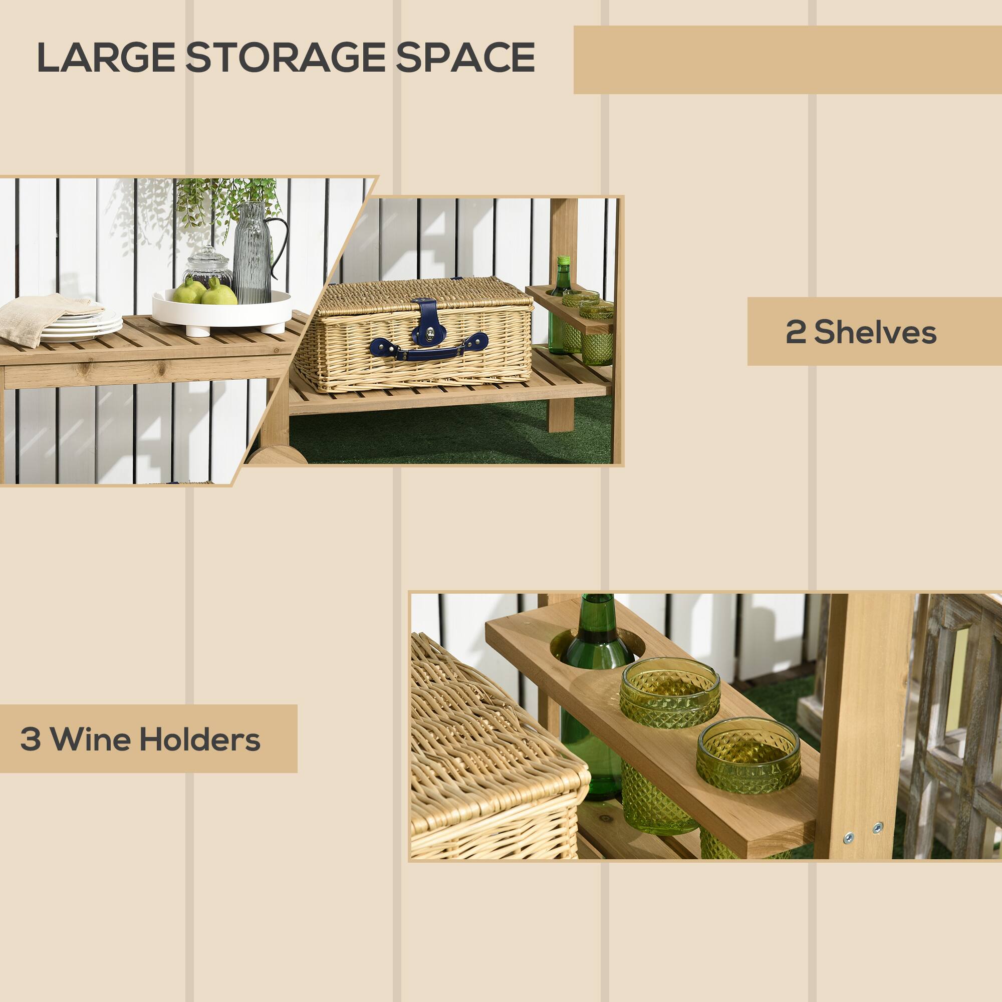 LARGE STORAGE SPACE  
2 Shelves  
3 Wine Holders