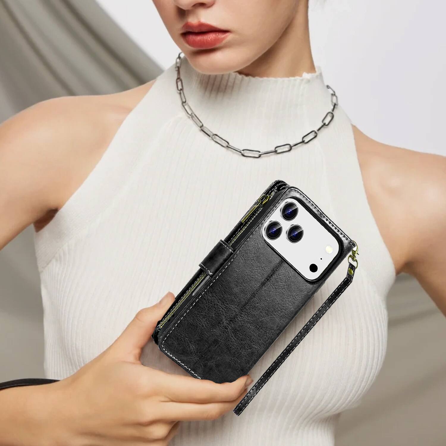 Alt View 7. Equipd - Phone Case for iPhone 17 Pro Max 6.9", Luxury Wallet Card ID Zipper Money Holder Cover (Black) - Black.