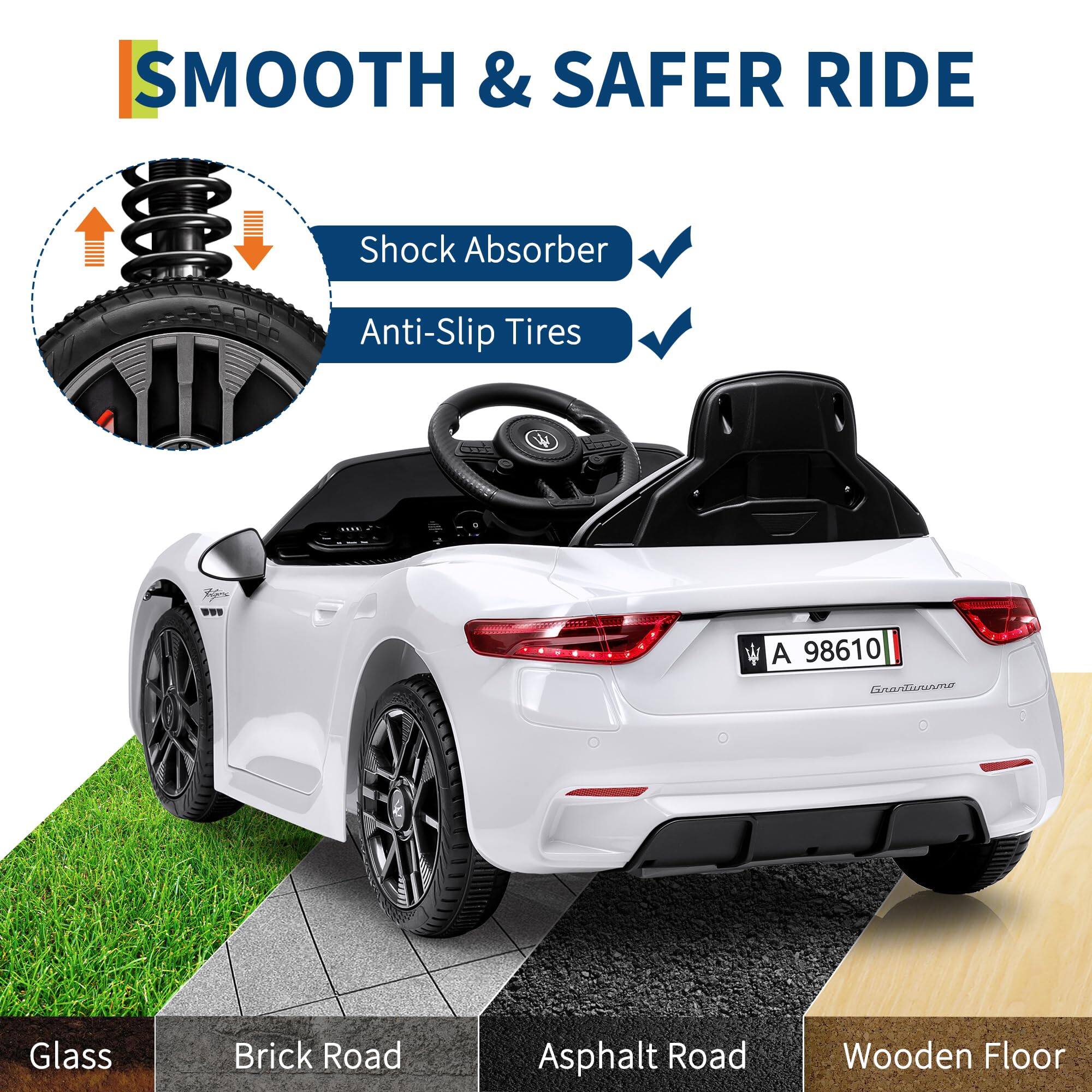 SMOOTH & SAFER RIDE

- Shock Absorber
- Anti-Slip Tires

A 98610

Glass
Brick Road
Asphalt Road
Wooden Floor