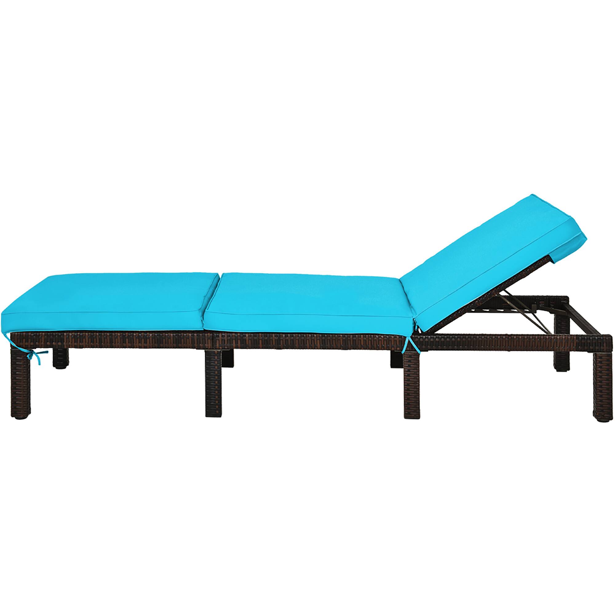 Angle. Costway - Outdoor Rattan Lounge Chair Chaise Recliner Adjustable Cushioned Patio - Turquoise.