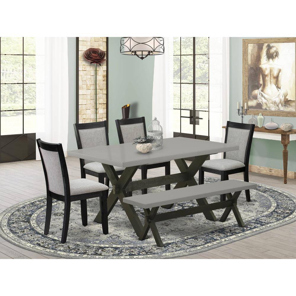 Angle. East West Furniture - East West Furniture 6 Piece Kitchen Table Set - A Cement Top Kitchen Table with Small Wood Bench and 4 Shitake Linen - Multi-Color.