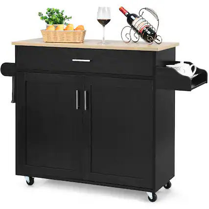 Front. Costway - Costway Rolling Kitchen Island Cart Storage Cabinet w/ Towel & Spice Rack - Black.