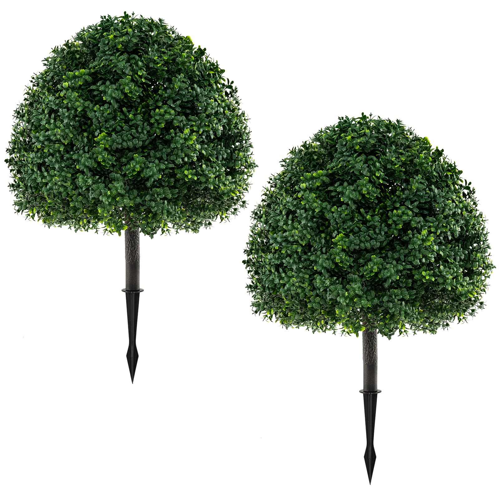 Gymax - 2PCS 28'' Artificial Boxwood Topiary Ball Tree Set w/Ground Spike Sun-Protective - Green