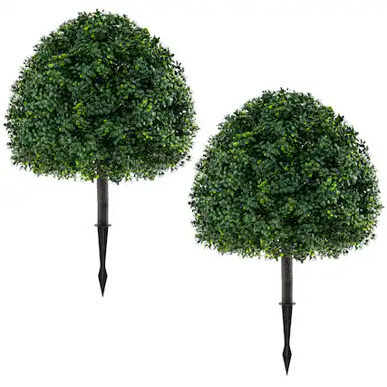 Front. Costway - Costway 228 Inches Artificial Boxwood Topiary Ball Tree Set, 2 Pack Faux Bushes with Ground Spike - Green.