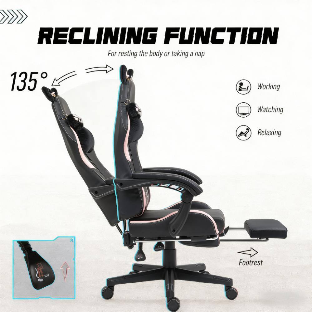 RECLINING FUNCTION  
For resting the body or taking a nap  

135°  

Working  
Watching  
Relaxing  

Footrest