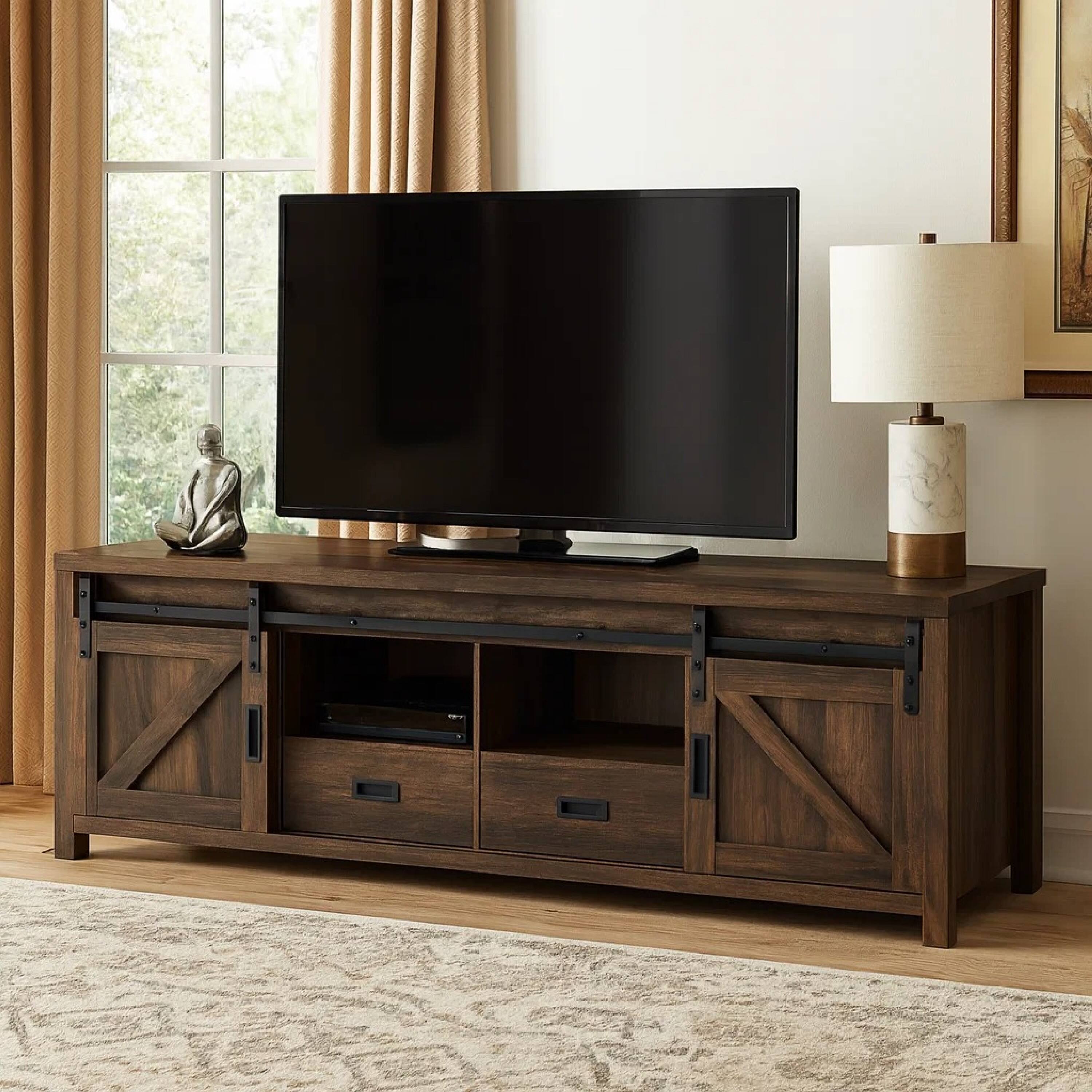Alt View 6. Manhattan Lane - Sem 79 Inch TV Media Entertainment Console, 2 Drawers - Brown, Black.