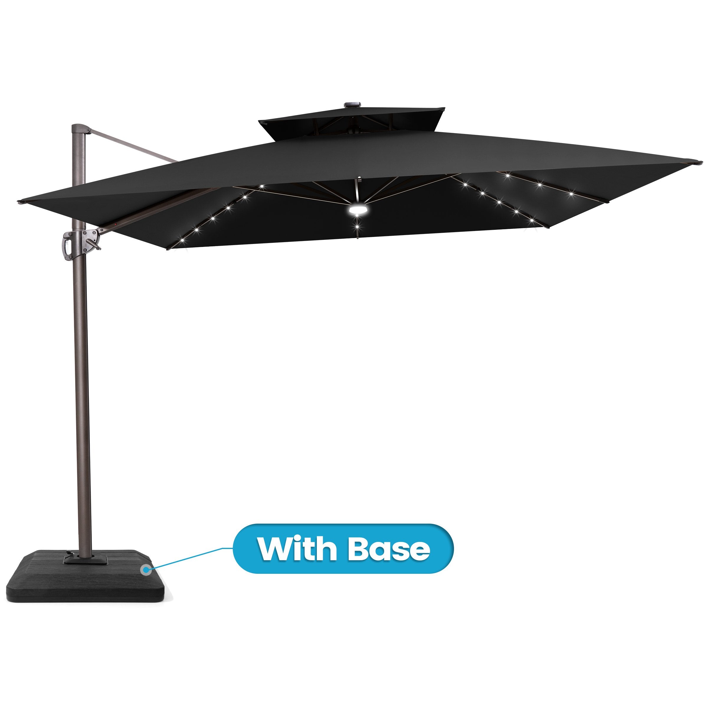 Crestlive Products - 11x11ft Aluminum Cantilever Patio Umbrella with Lights with Base - Black
