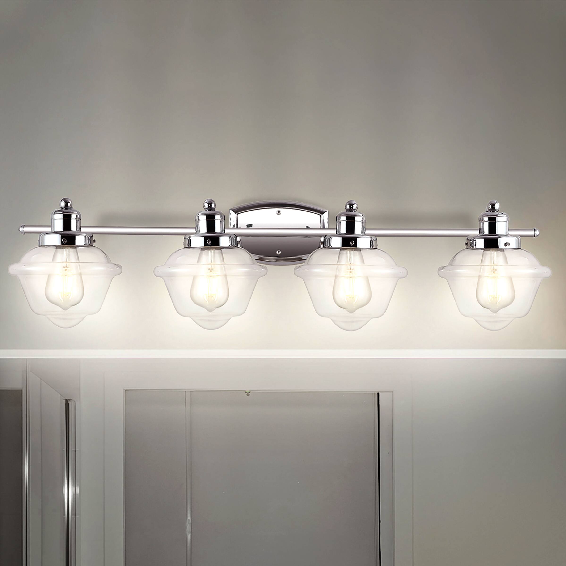 Alt View 1. Jonathan Y - Orleans 35.75" 4-Light Iron/Glass Coastal Cottage LED Vanity Light, Chrome - Chrome.