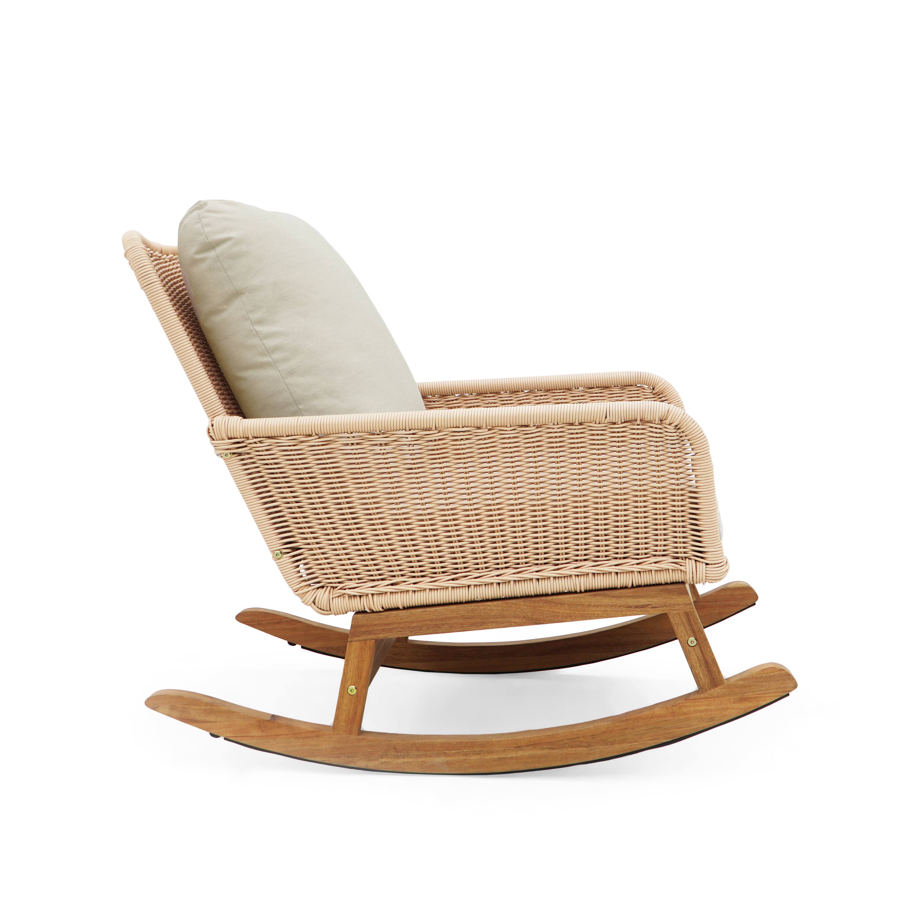 Alt View 4. Tiramisubest - Minimalist Wicker Rocking Chair with Polyester Cushions and Wooden Frame for Indoor and Outdoor Spaces,Beige - Beige.