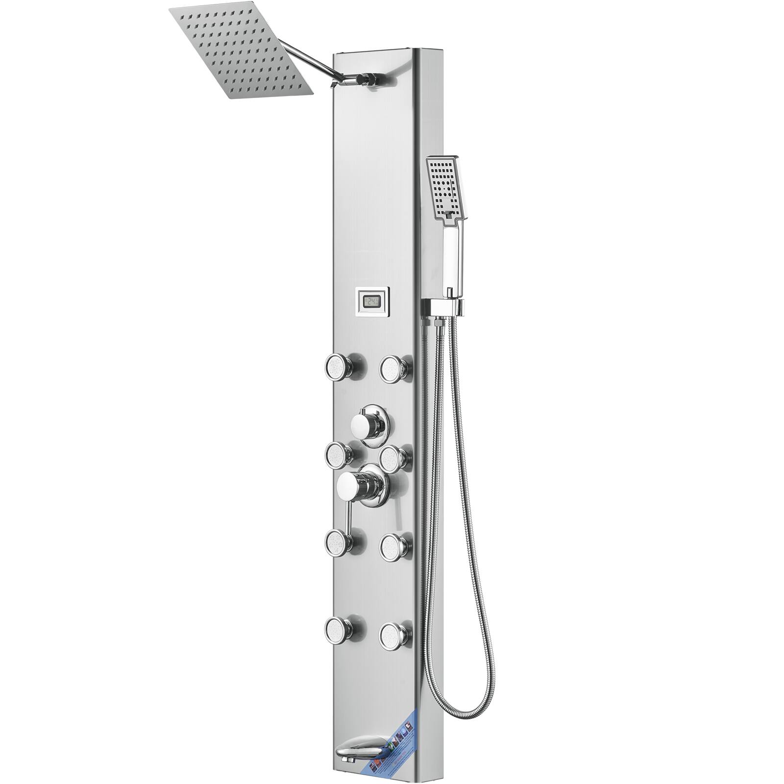Alt View 5. VEVOR - Shower Panel System, 5 Shower Modes, Digital Display Shower Panel Tower, Rainfall, 8 Massage Jets, Tub Spout - Silver.