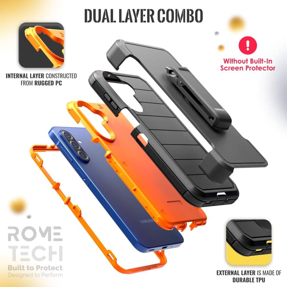 DUAL LAYER COMBO

INTERNAL LAYER CONSTRUCTED FROM RUGGED PC

EXTERNAL LAYER IS MADE OF DURABLE TPU

Without Built-In Screen Protector

ROME TECH
Built to Protect
Designed to Perform