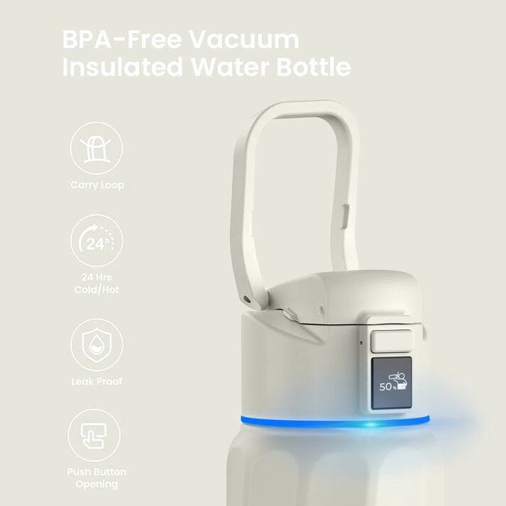 BPA-Free Vacuum Insulated Water Bottle, A Carry Loop, 24 Hrs Cold/Hot, Leak Proof, 50%, Push Button Opening