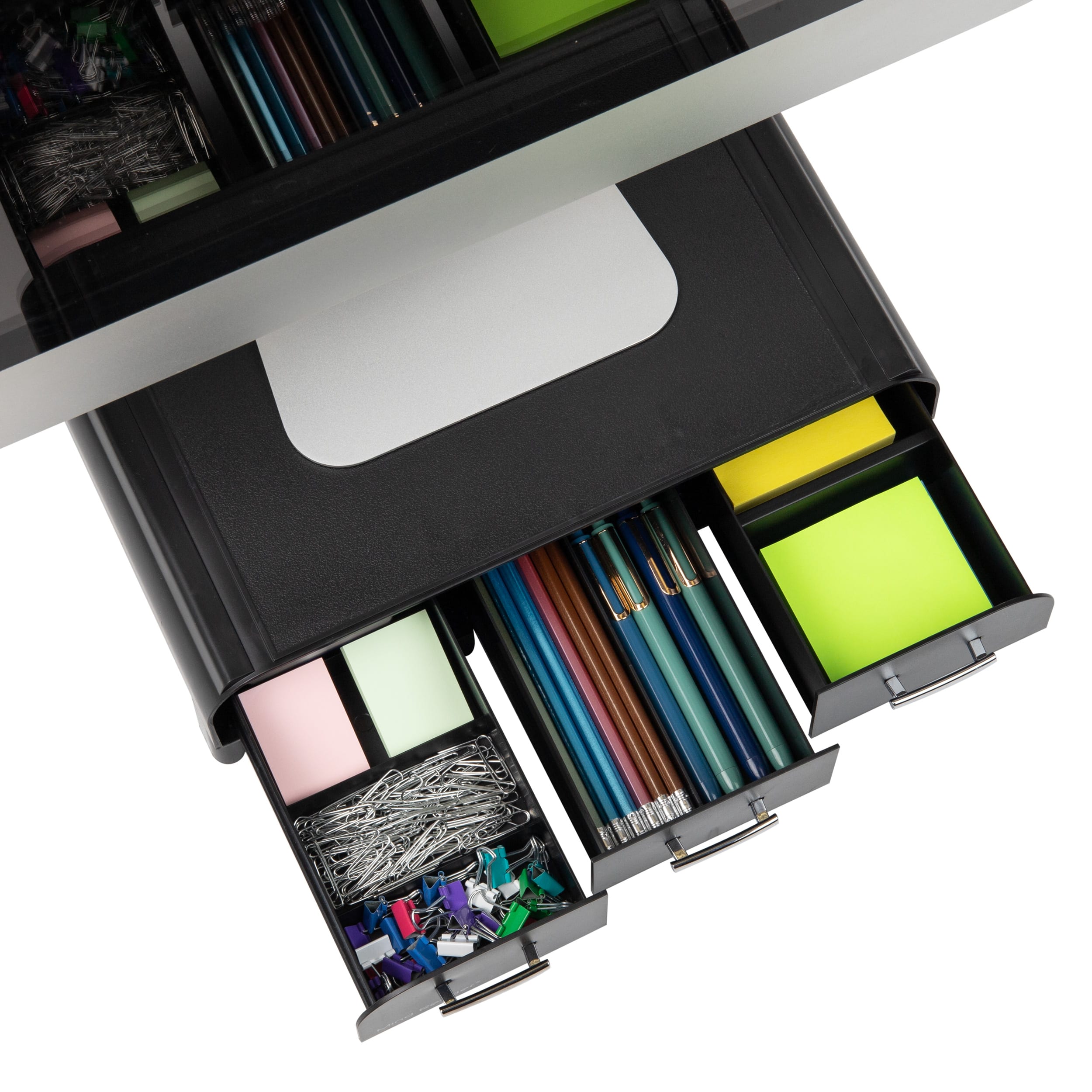 Alt View 11. Mind Reader - Monitor Stand, Laptop Riser, Desktop Organizer, Storage Drawer, Office, Plastic, 13.5"L x 13"W x 4"H - Black.