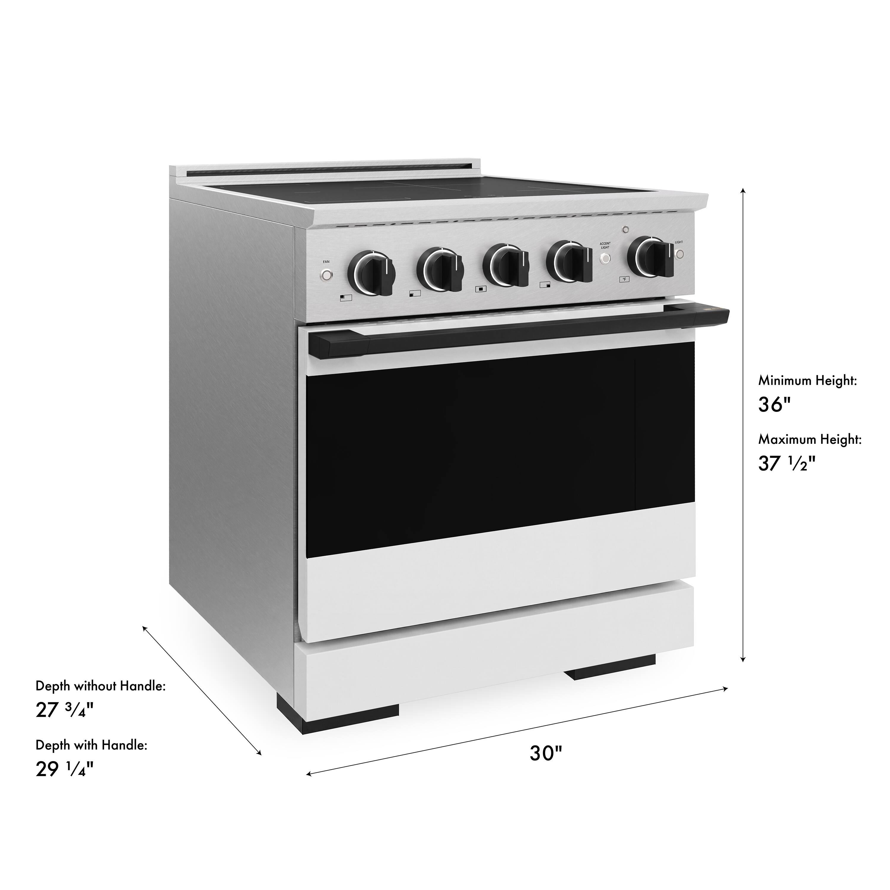 KIN -  
Minimum Height: 36"  
Maximum Height: 37 1/2"  
Depth without Handle: 27 3/4"  
Depth with Handle: 29 1/4"  
30"