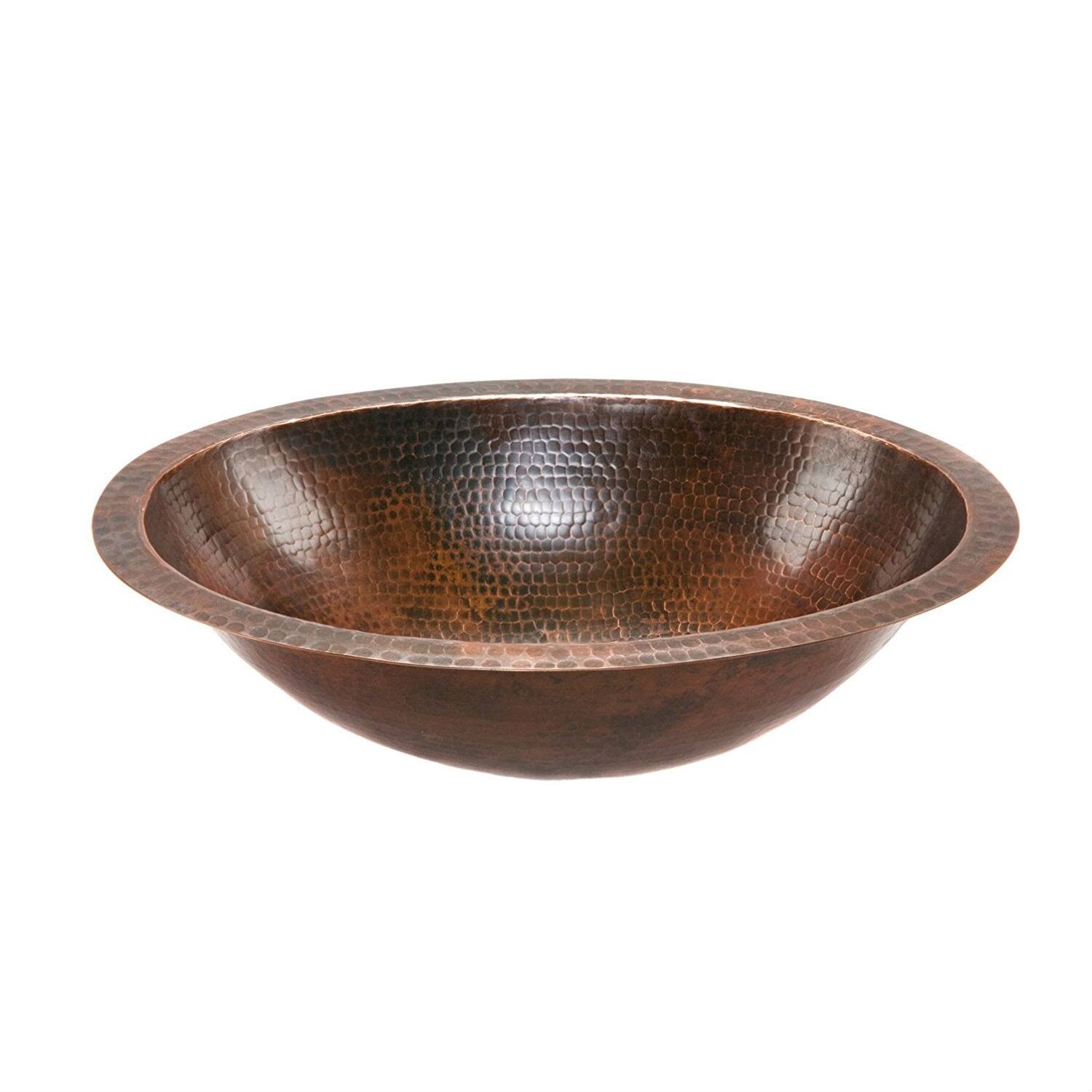Front. Hivvago - Oval Hammered Copper Bathroom Vessel Sink 17 x 12 inch - Copper.