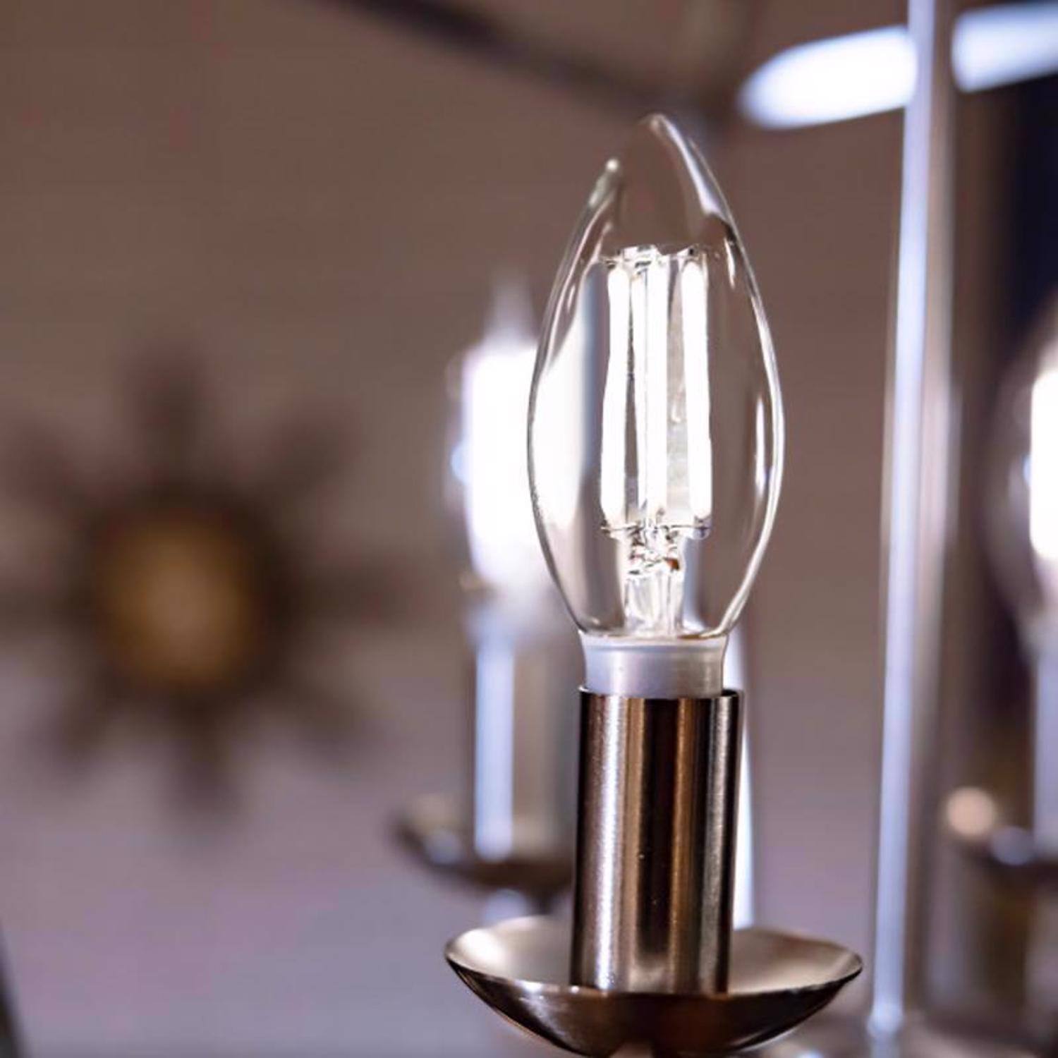 Left. FEIT ELECTRIC - Feit White B10 E12 (Candelabra) Filament LED Bulb Soft White 100 Watt Equivalence 2 pk.
