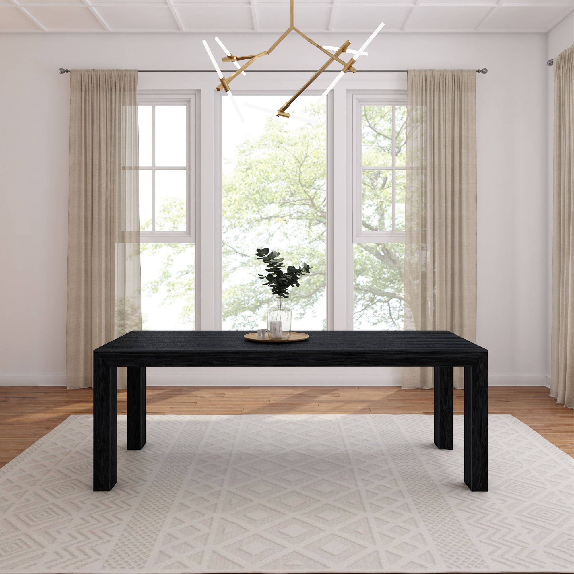 Alt View 1. Plank+Beam - Modern Dining Table (84in / 2134mm), Wirebrush Black - Black Wirebrush.