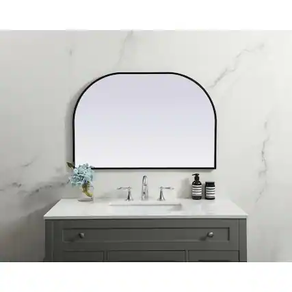 Front. Elegant Decor - Metal Frame Arch Mirror 36x24 Inch in Black - Black.