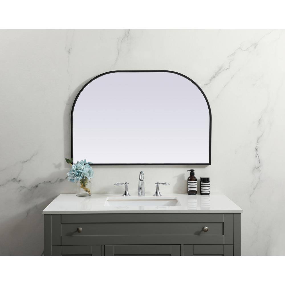 Front. Elegant Decor - Metal Frame Arch Mirror 36x24 Inch in Black - Black.