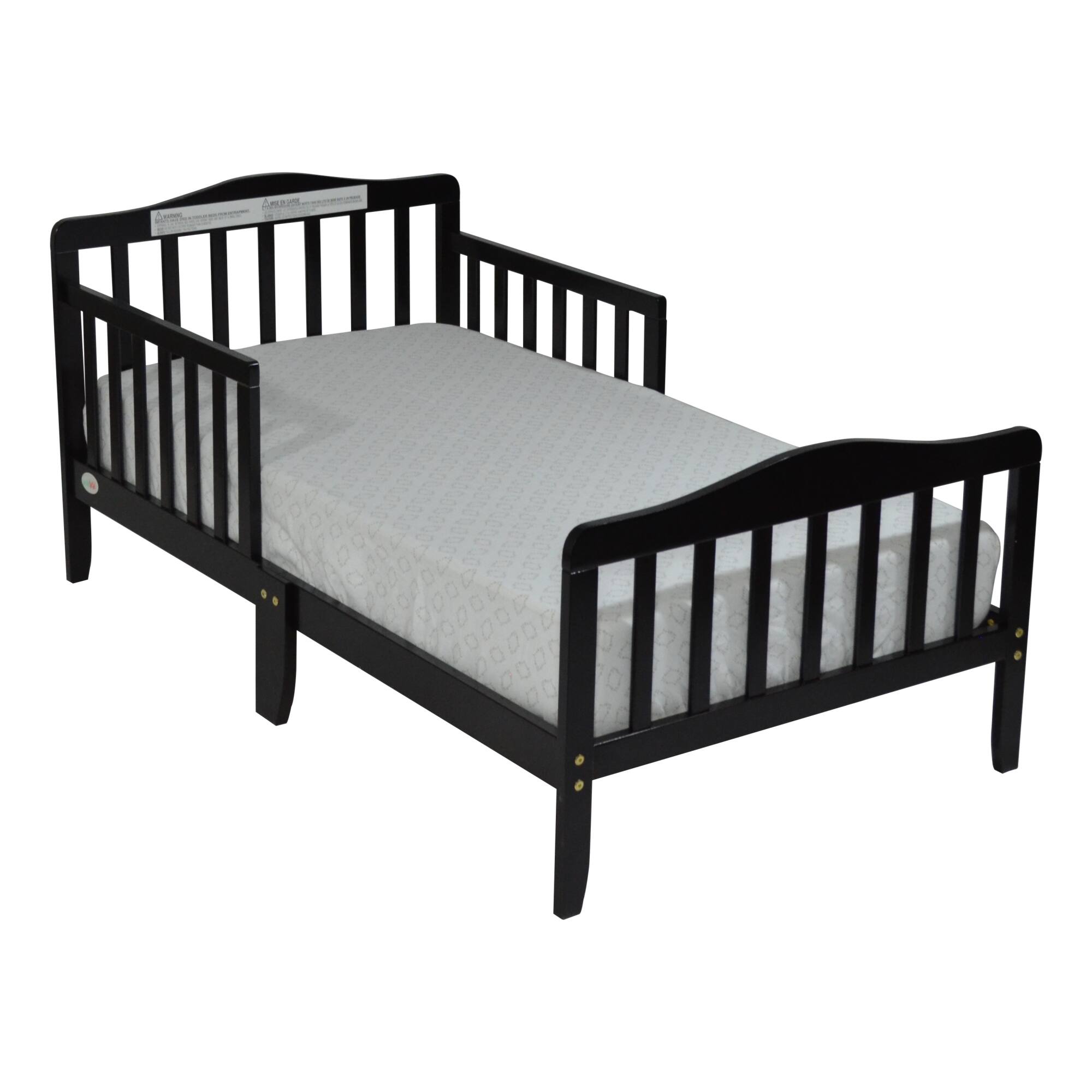 Left. GOODSILO - Classic Solid Wood Toddler Bed with Safety Rails for Child's Room Transition - Espresso.