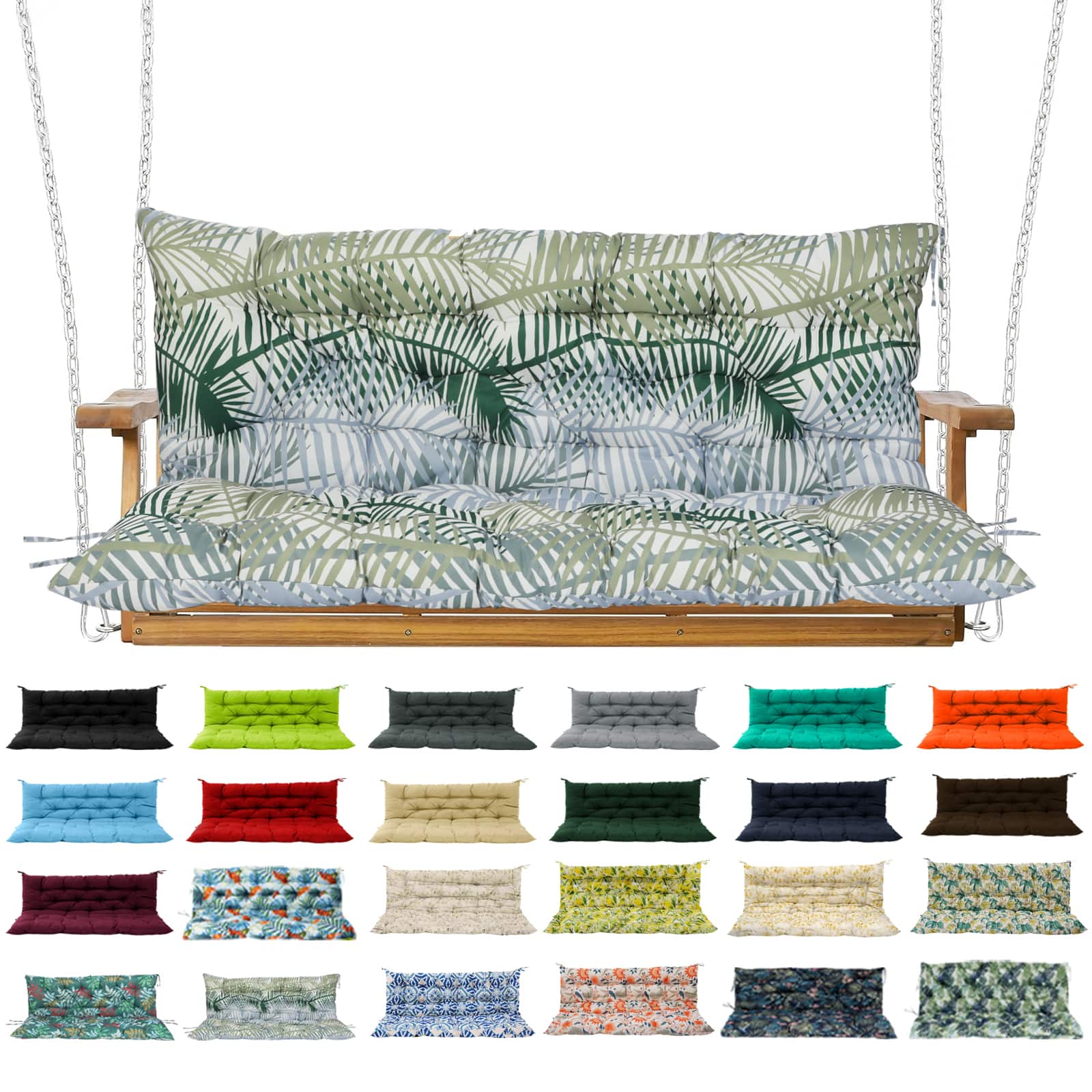 Chateau Abodes - Outdoor Replacement Seat Cushions for 2-3 Person Swing & Bench, Waterproof Sofa Pads with Backrest for Patio Furniture - Bamboo Leaves-40x60in