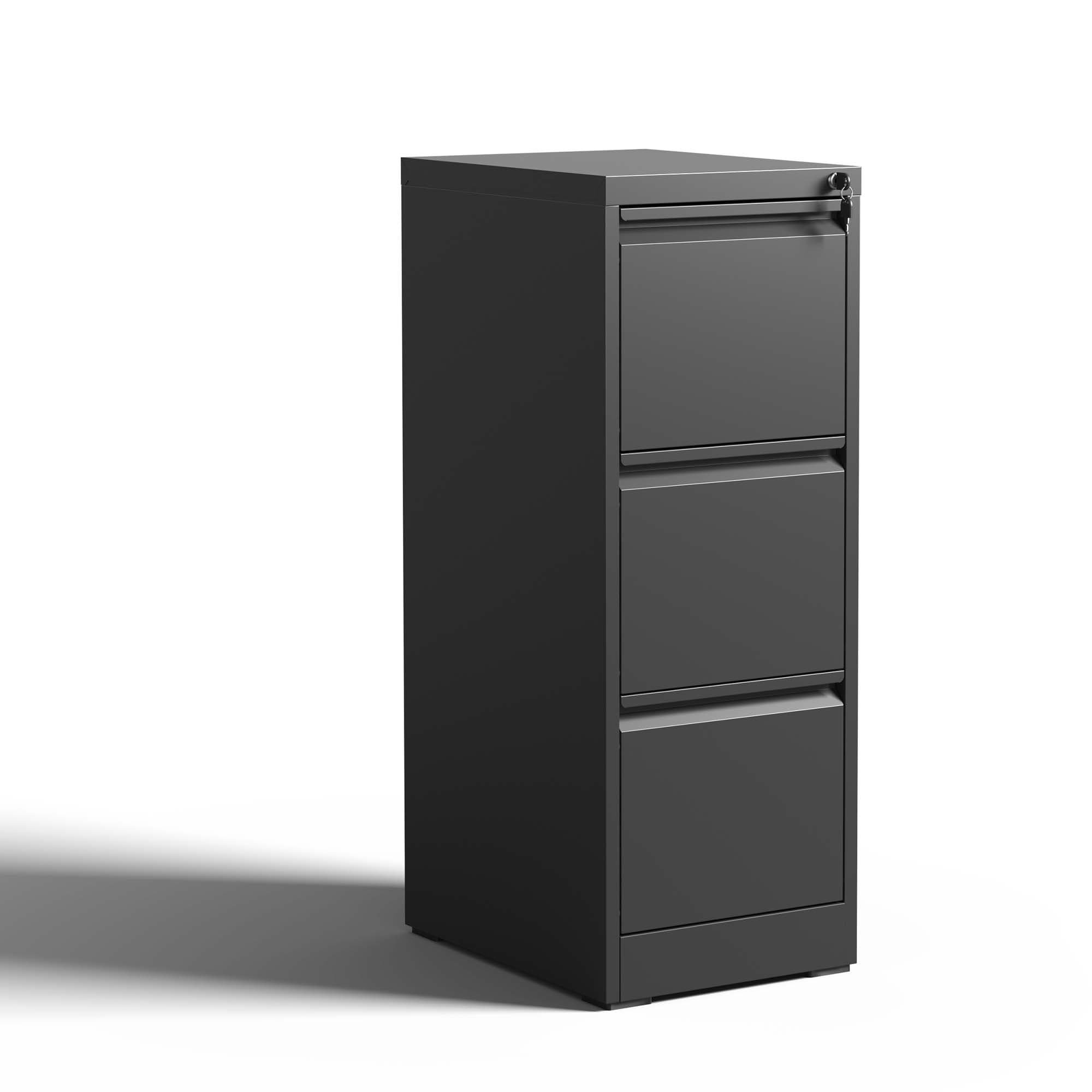 Back. Lycvki - 3-Drawer Metal Vertical File Cabinet with Lock - A4 Legal/Letter Size - Black.