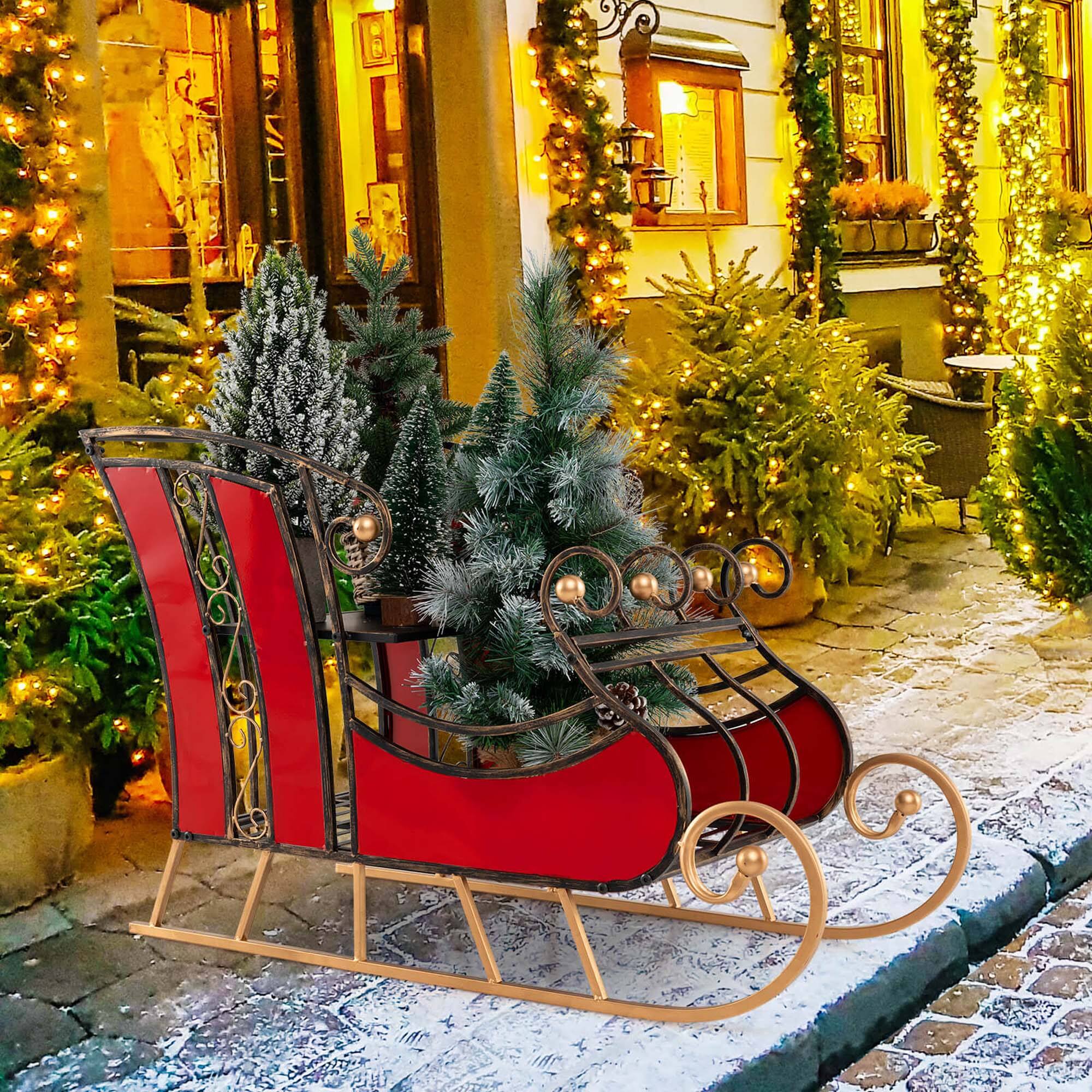 Alt View 1. Costway - Costway 23" Christmas Santa Sleigh with 2-Tier Storage Shelf Christmas Sleigh Decoration - Red.