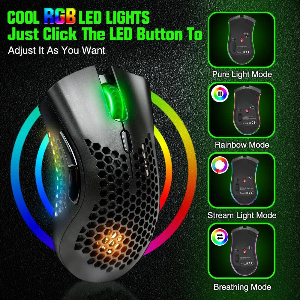 COOL RGB LED LIGHTS  
Just Click The LED Button To Adjust It As You Want  

Pure Light Mode  
Rainbow Mode  
Stream Light Mode  
Breathing Mode