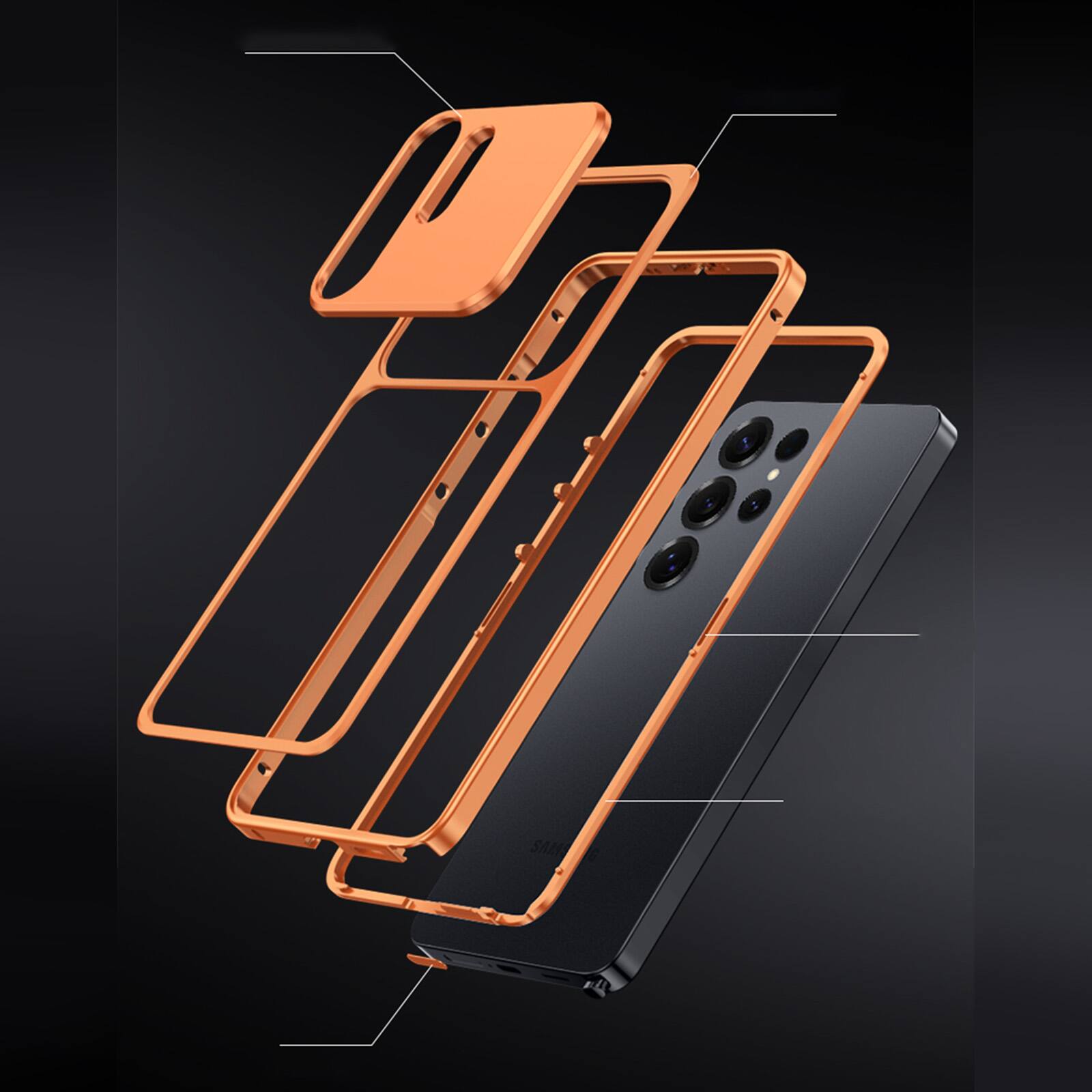 Alt View 1. Dteck - For Samsung Galaxy S26 Ultra Safety Lock Rugged Aluminum Alloy Metal Bumper Case Heat Dissipation Backless Design Cover - Orange.