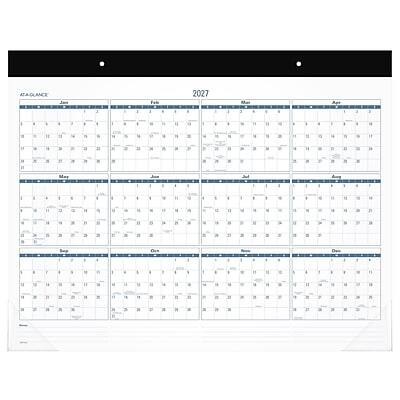 ATA GLANCE  
2027  

January  
February  
March  
April  
May  
June  
July  
August  
September  
October  
November  
December  

[Each month has a grid with days of the week and dates, with some days marked with notes or events.]  

[Bottom of the page has a section for notes or additional information.]