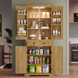 Bestier - 72" Tall Kitchen Pantry Cabinet with Sensor Lights & Anti-Tip Kit,Farmhouse-Style Freestanding Storage Cabinet - Wood