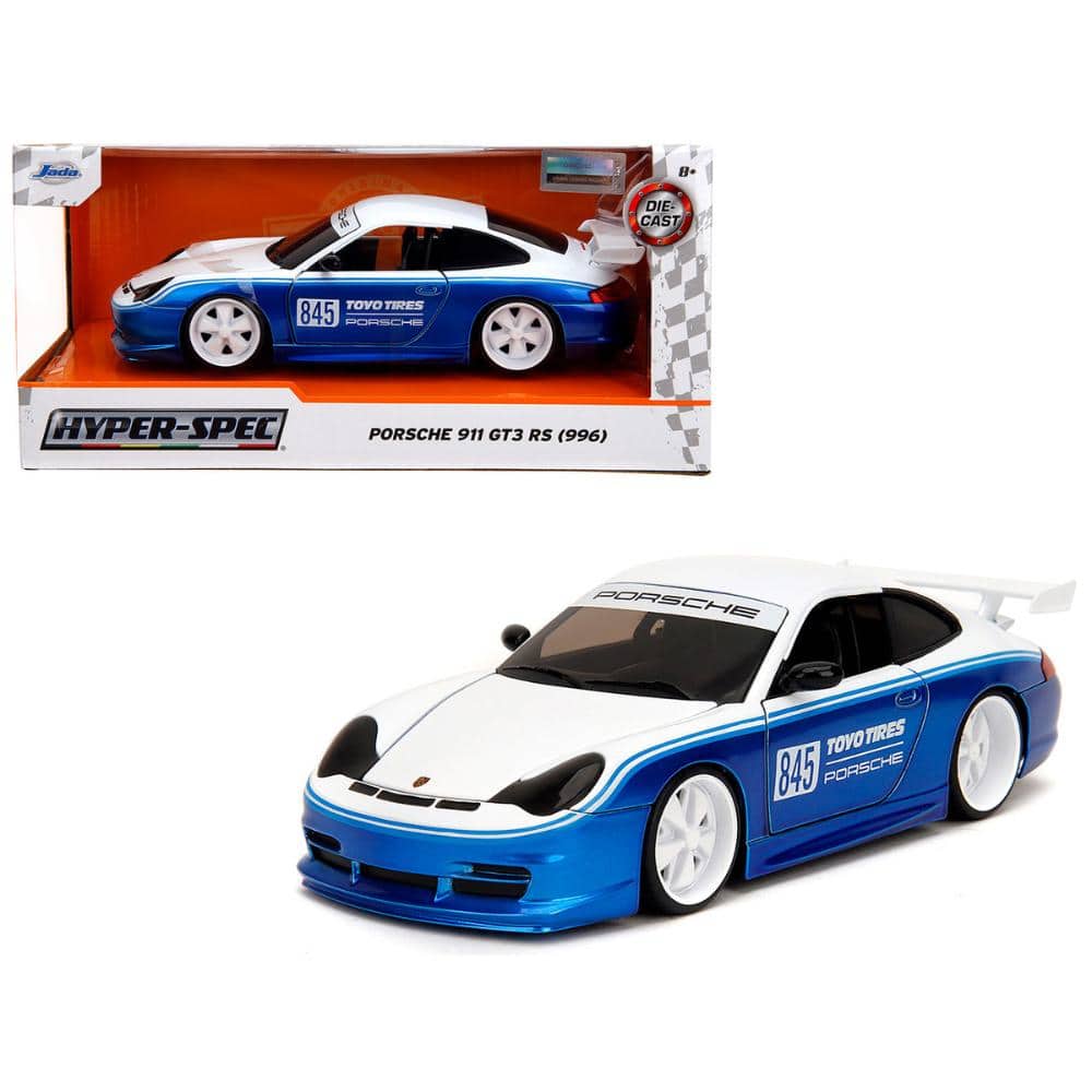 Jada - Porsche 911 GT3 RS (996) #845 "Toyo Tires" "Hyper-Spec" Series 1/24 - White and Blue Metallic