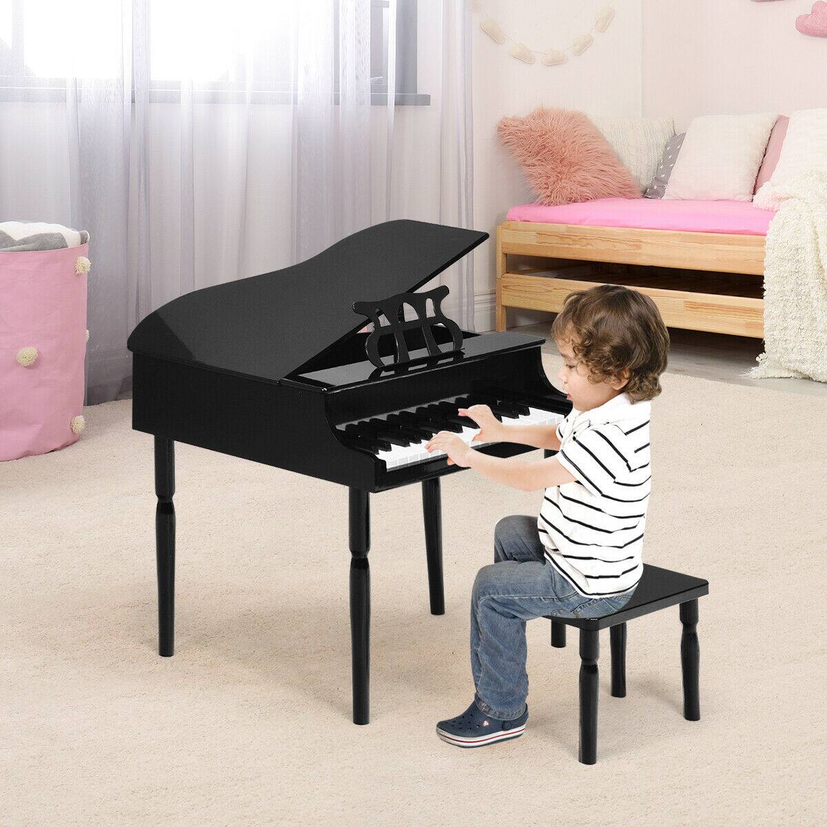 Alt View 1. Ecooso - 30-Key Wooden Kids Grand Piano with Bench and Music Stand, Pretend Play Instrument.